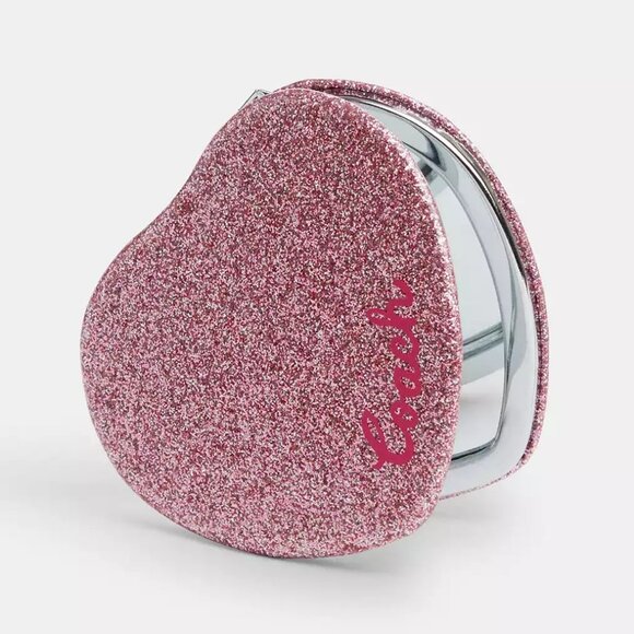 Coach Compact Heart Mirror Pink Glitter - Picture 1 of 17